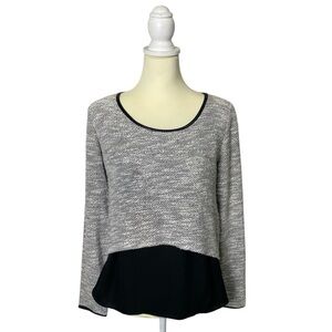 Joseph Ribkoff Textured Knit Top with Chiffon Hem & Back Cutout – Women’s Size 8